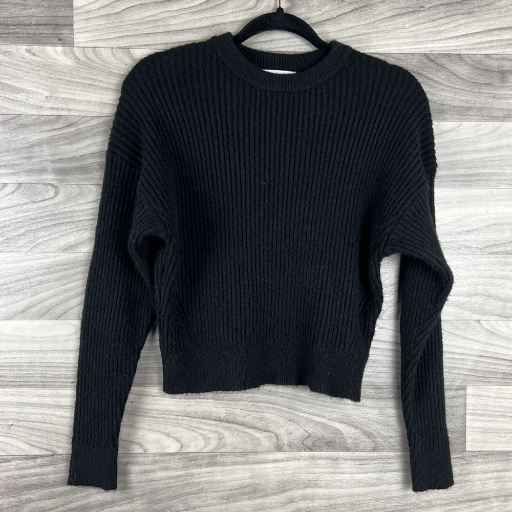 Elodie Womens Knit Crewneck Crop Knit Sweater XS Black Long Sleeve